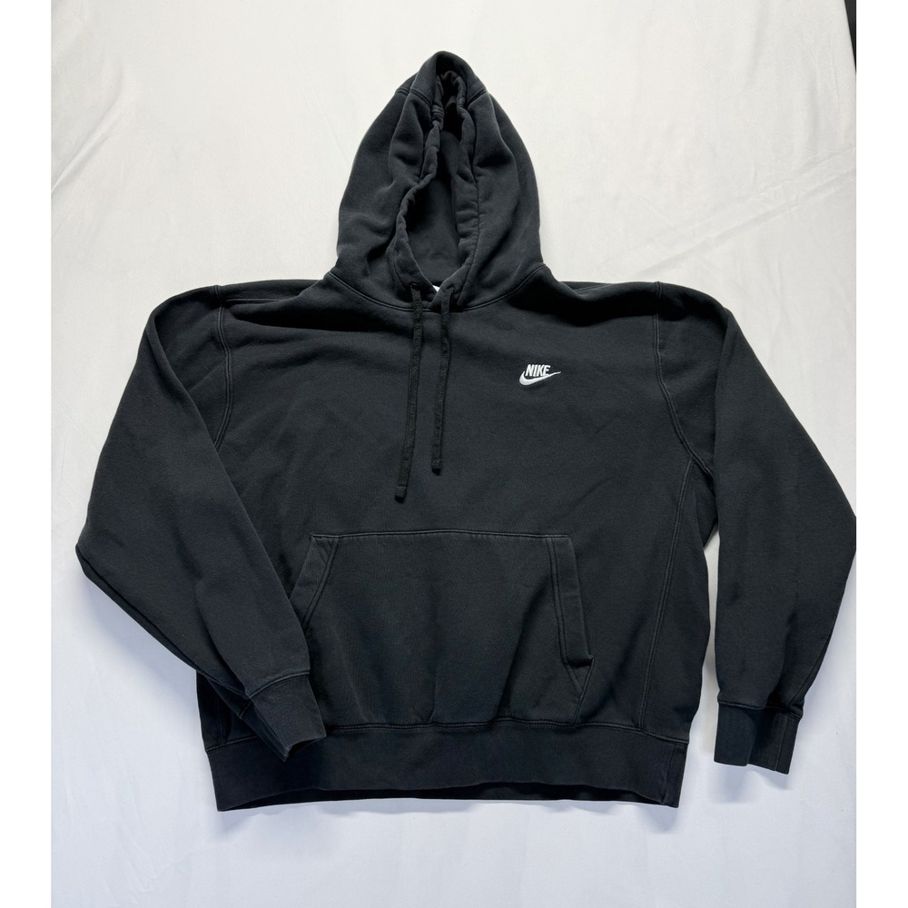 Nike Club Hoodie Men Large Black Fleece Lined Kangaroo Pocket Sportswear Running